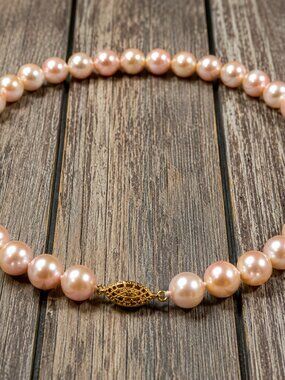 Pearl-31-AAAA Pink Akoya Pearl Necklace 10–11mm 18" 14K Gold CMA